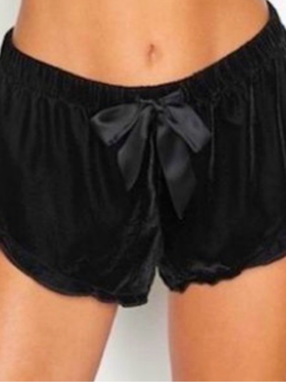 Victoria's Secret Black Satin Sleep Shorts with Bow Accent